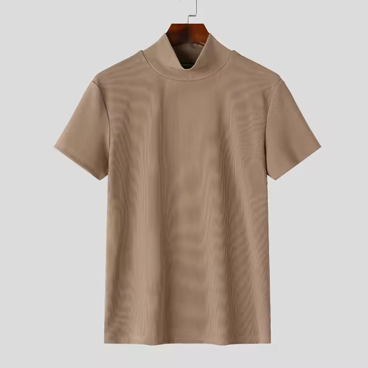 Camiseta INCERUN Para Hombre Color Sólido Cuello Alto Manga Corta Estilo Casual Verano 2024 Ropa De Calle Moda Fitness Tops - 1