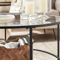 Mesa de centro redonda de cristal y acero, elegante para salón y café, disponible en negro o blanco perla, diámetro 84 cm - details 8