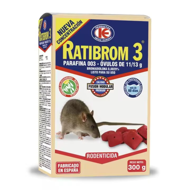 Raticida en Ovulos para Ratas y Ratones 300g - Ratibrom3 - Alta Apetencia y Eficacia Comprobada - Impex Europa - 1
