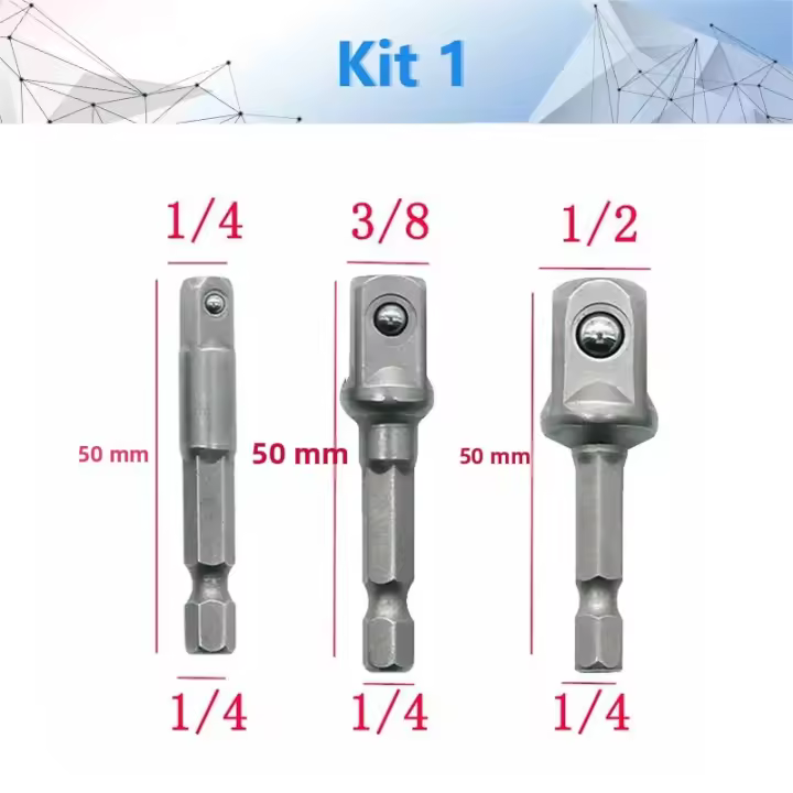 Juego De 8 Piezas De Adaptadores De Cabeza De Rodillo Y Enchufe Hexagonal Para Brocas De Impacto 1/4" 3/8" 1/2" Para Trabajos De Carpintería Y Herramientas Eléctricas - 1
