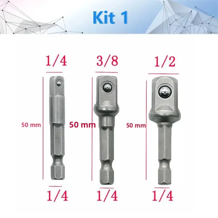 Juego De 8 Piezas De Adaptadores De Cabeza De Rodillo Y Enchufe Hexagonal Para Brocas De Impacto 1/4" 3/8" 1/2" Para Trabajos De Carpintería Y Herramientas Eléctricas - 1
