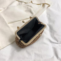 Bolso De Noche Elegante Para Mujer Con Cadena Dorada Bolso De Mano Tejido Manual Para Fiesta Banquete Clutch De Hombro Cruzado - details 9