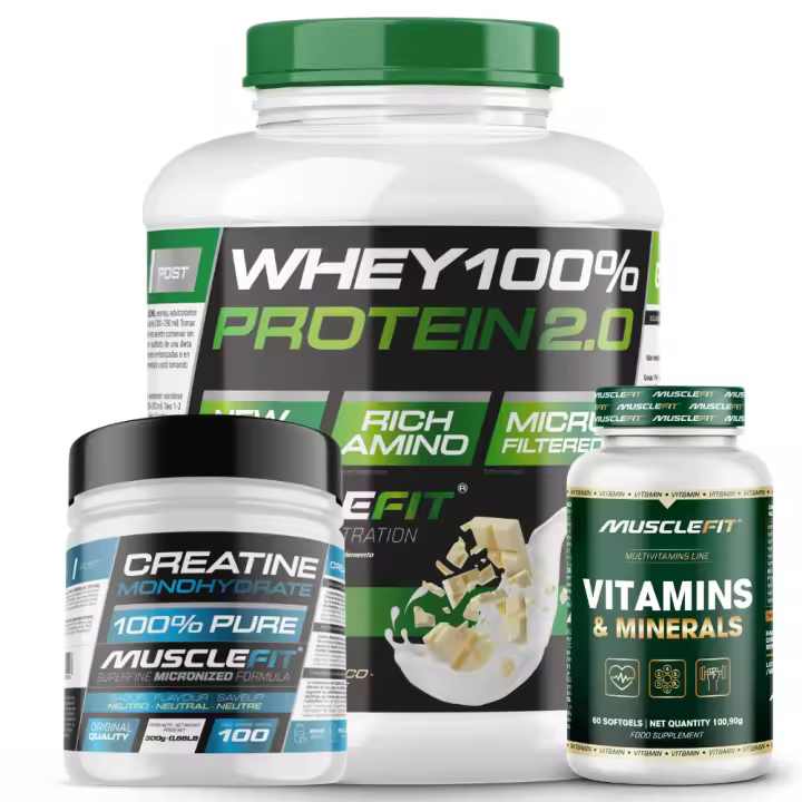 Pack WHEY 2kg + Creatina 300g + Multivitaminas 60 cáps - MuscleFit│Avance Muscular - 1
