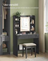 Tocador Moderno con Espejo y Luces LED de 3 Colores - Brillo Ajustable, 2 Cajones, Estantes Ajustables, Mesa de Maquillaje Espaciosa, Negro Tinta - details 3
