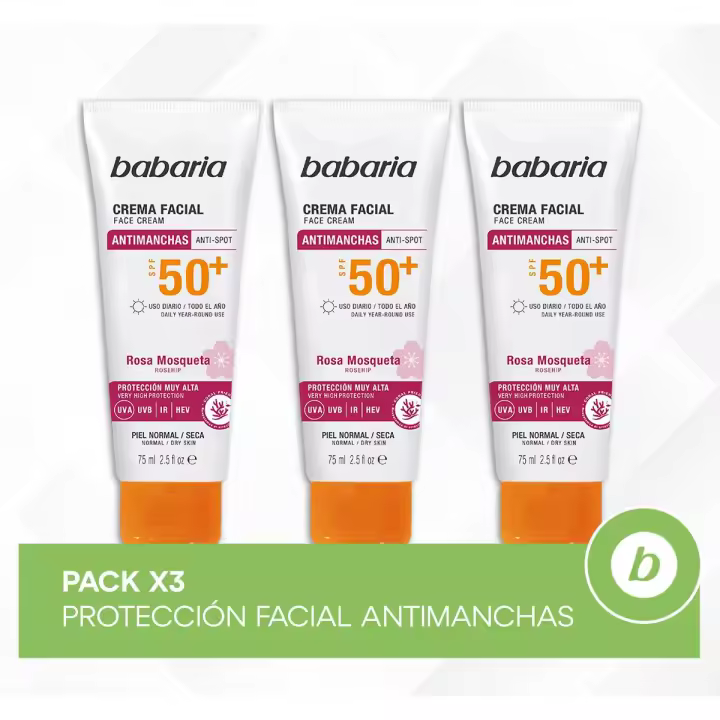 Babaria Pack 3x Protección Facial Antimanchas: Previene la Aparición de Futuras Manchas y Cuida tu Piel con Efecto Protector - 1