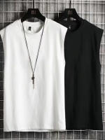 Camiseta De Hombre Sin Mangas De Color Sólido Casual Con Cuello Redondo Absorbente De Sudor Para Deporte En Verano - details 0