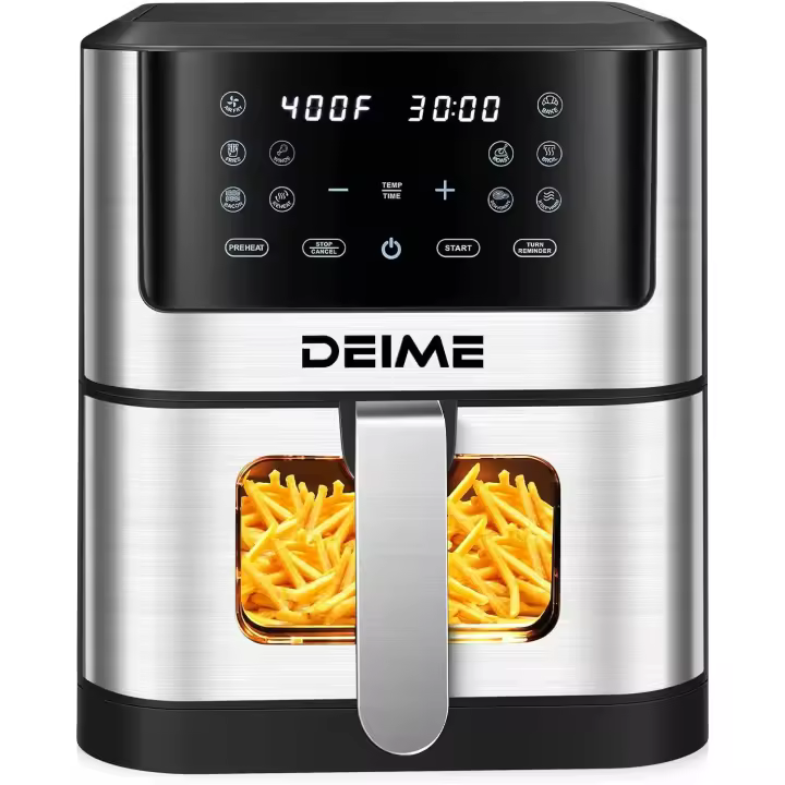 Freidora de Aire 6L / 8L Sin Aceite 1500W Horno de Gran Capacidad Freidoras de Aire Saludable con 10 programas Preajustes, Ventana de Cocción Visible, Cesta Antiadherente, Recetario Incluido - 1
