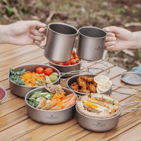 Juego De Tazas Y Platos De Titanio Boundless Voyage Con Manija Plegable Para Camping Al Aire Libre Utensilios De Cocina Portátiles 5 Piezas Ti1096T - details 7