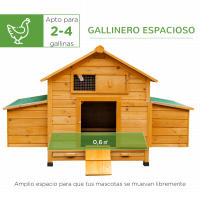 PawHut Gallinero Grande de Madera de Abeto con Bandeja Extraíble Resistente a la Intemperie con 2 Nidos con Techo Abatible 150x100x96.5cm - details 3