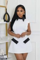 Vestido Mini A-Line Elegante Y Moderno Para Mujer Con Cuello Peter Pan Manga Corta Y Bolsillos Vestido De Fiesta Slim High Waist Patchwork Polyester Spandex - details 4