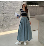 Falda De Vaquera Vintage De Cintura Alta Para Mujer REALEFT Con Cinturón Casual Suelta Plisada Estilo A-line Tejida Con Tatling De Poliéster Y Algodón - details 1