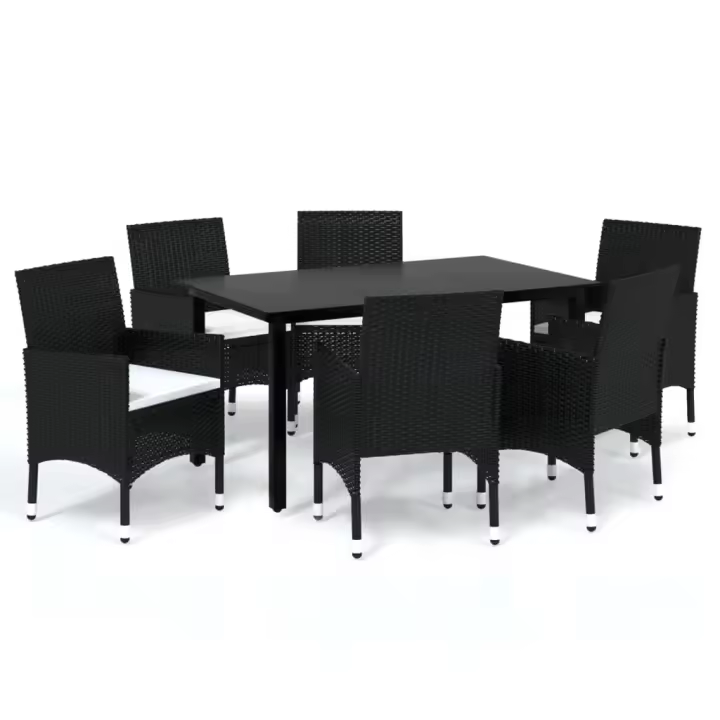 vidaXL Set de comedor de jardín 7 pzas y cojines ratán sintético negro - 1