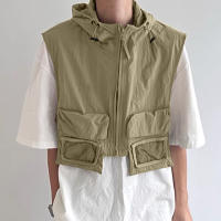 Chaleco De Hombre Con Capucha Y Bolsillos Cierre De Cremallera Sin Mangas Estilo Casual Moda 2024 Talla S-5XL INCERUN - details 1