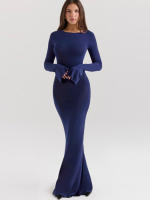 Vestido Bodycon Largo Elegante Y Sencillo Para Mujer Con Manga Flare Y Cuello Redondo Estilo Casual Sexy De Weir Puess Irregular Y Ajustado - details 14