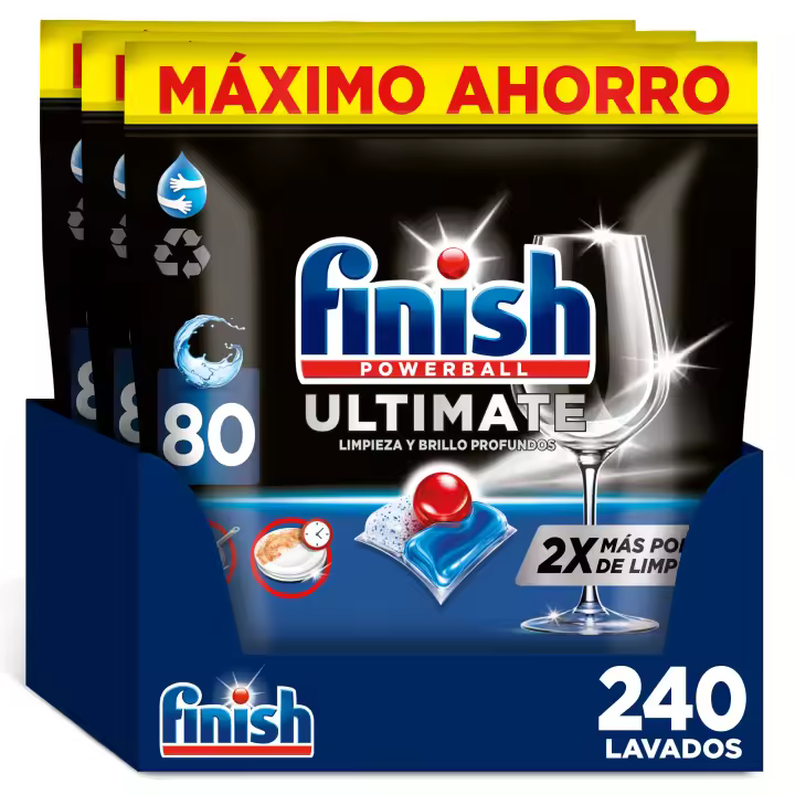 Finish Powerball Ultimate, 160 | 240 Pastillas Lavavajillas, Aroma Regular, Limpieza y Brillo Profundos - 1