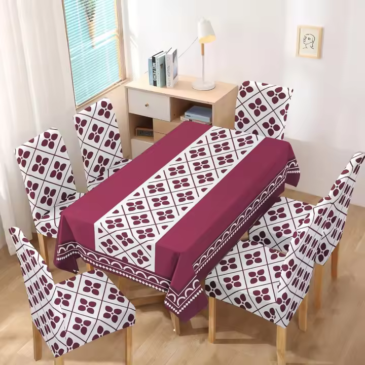 TODOBIEN STORE - Juego de Mantal y Funda de Silla, Mantel de Mesa Rectangulo 140 x 220, 6 Fundas para Silla con Elastico, 100% Poliester, Estampado Moderno. - 1