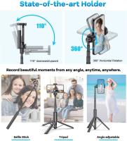 FGNS 168cm Trípode soporte para Teléfono Movil, Palo Selfie con Control Remoto Desmontable para Teléfono Móvil, Tripode Giratorio de 360° Mejorado, Soporte de Trípode de Teléfono Compatible con 4"-7"smartphones - details 2