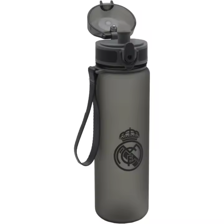 Real Madrid, Botella, Botella de Agua 650ml. Botella Deportiva, Bidón, Cantimplora, Color Negro, Producto Oficial CYPBRANDS - 1