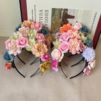 Diadema De Flores Coloridas Para Niñas Adorno De Cabello Simulación De Flor Corona De Novia Para Boda Accesorio Para Mujer - details 12