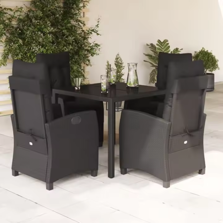 vidaXL Set de muebles jardín 5 pzas con cojines ratán sintético negro - 1