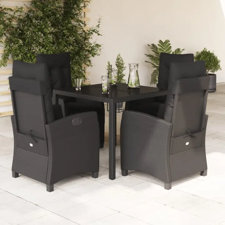 vidaXL Set de muebles jardín 5 pzas con cojines ratán sintético negro - 1