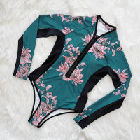 Traje De Baño De Un Pie Para Mujer 2024 Con Mangas Largas Estampado Tropical Monokini Bodysuit Deportivo Para Surf - details 6