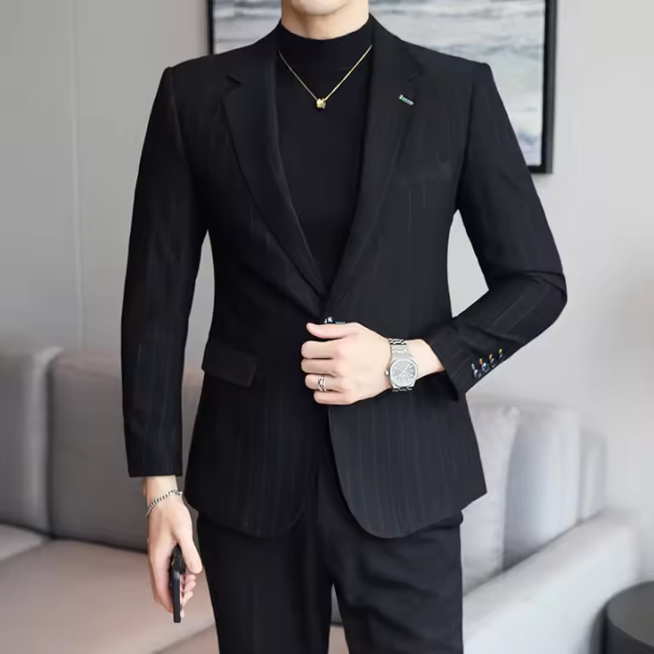 Traje De Boda Casual Para Hombre 2024 Corte Slim Ajustado Dos Botones Moda Boutique Talla S-5XL Polyester Traje Completo De Alta Gama - 1