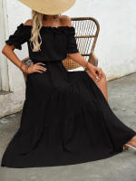 Vestido Maxi De Playa De Moda Para Mujer Con Volante Y Abertura En El Costado Sin Mangas Cuello Abierto Estilo Oficina Lady - details 0