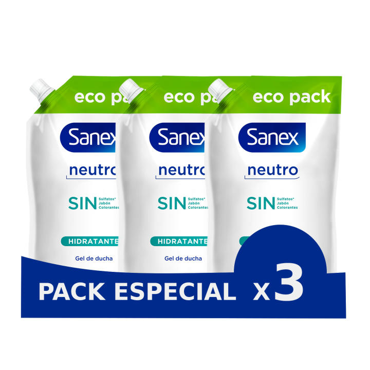 Sanex Pack x3 Recambio de Gel de Ducha Neutro Hidratante (950 ml)