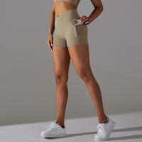 Shorts De Yoga Para Mujer Con Cintura Alta Y Bolsillos Diseño Cruzado Transpirables Y Secado Rápido Para Gimnasio Running Ejercicio - details 16