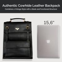 Mochila de cuero auténtico marca IULIUS para portátil 15,6" – Ejecutiva, elegante y resistente | Alta calidad unisex | Ideal para oficina, viajes o universidad | Diseño premium con herrajes metálicos dorados - details 0
