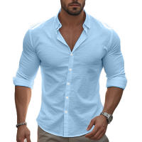 Camisa informal de manga larga de color liso para hombre, camisa playera de algodón con solapa y botones, de manga larga - details 16