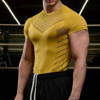 Camiseta De Gimnasio Para Hombres Alta Elasticidad Fitness Rápido Secado Manga Corta Deportes T-Shirt Apretada Para Correr - details 8