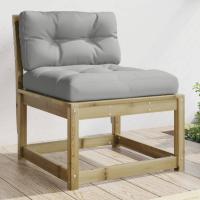 vidaXL Sofá de jardín con cojines madera impregnada de pino en color Impregnado natural/Marrón cera/Pino natural y más | acolchados duraderos para sofás de jardín terraza exterior - details 0