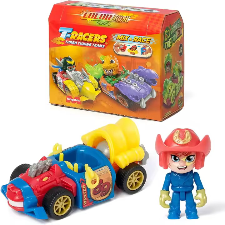 Magic Box T-Racers Serie Color Rush - Coches de Carreras y Pilotos Sorpresa Coleccionables, 1 Unidad, Se Envía Modelo Aleatorio - 1