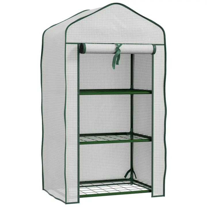 Outsunny Invernadero de Jardín de 3 Niveles Invernadero de Terraza con 3 Estantes 1 Puerta con Cremallera para Cultivo de Plantas Flores Verduras 59x39x127 cm Blanco - 1