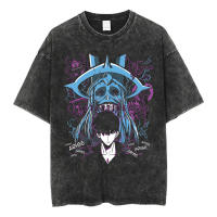 Camiseta Anime Solo Leveling Para Hombres Vintage Pesada Algodón Estilo Deportivo Acido Lavado Baggy Tees Unisex - details 3