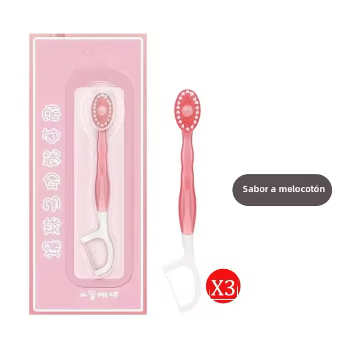 Cepillo De Dientes Mini 2 En 1 Con Sabor a Menta Y Durazno Cepillo De Limpieza Oral Desechable Con Hilo Dental Para Adultos - 1