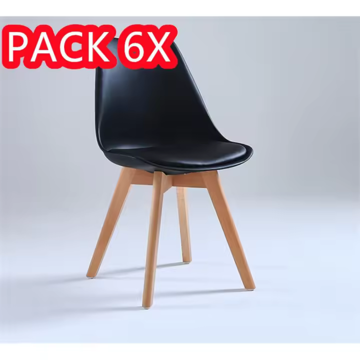 Juego de 6 sillas tulipán con patas de madera, mueble estilo nórdico medieval, con asiento acolchado de cuero sintético, para escritorio, comedor, dormitorio, balcón o restaurante BAR hosteleria, OFICINA Mesa de comedor nórdica cocina - 1