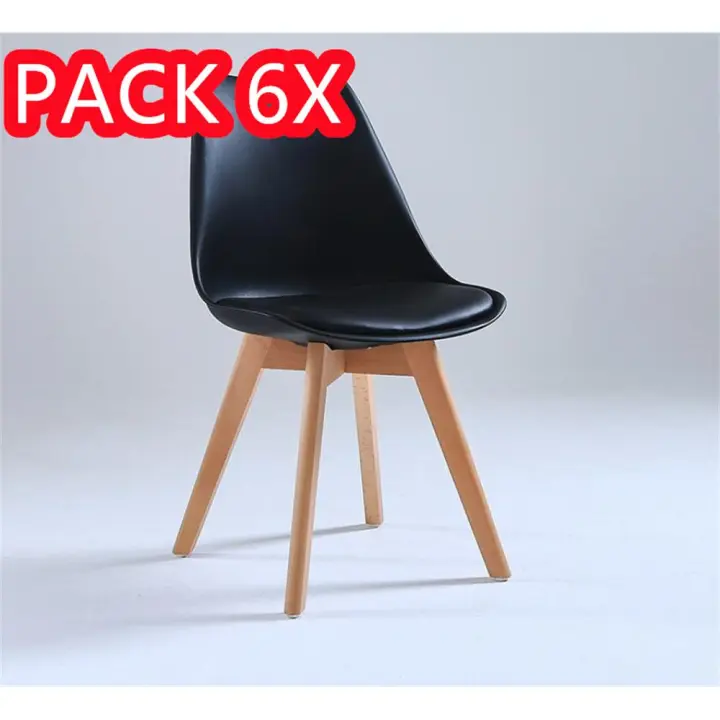 Juego de 6 sillas tulipán con patas de madera, mueble estilo nórdico medieval, con asiento acolchado de cuero sintético, para escritorio, comedor, dormitorio, balcón o restaurante BAR hosteleria, OFICINA Mesa de comedor nórdica cocina - 1