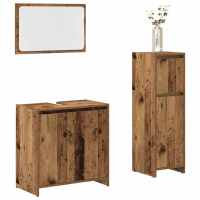 vidaXL Set de muebles baño 3 pzas madera contrachapada roble marrón en color Marrón roble/Roble artisan/Madera antigua y más | almacenamiento funcional diseño moderno para baño dormitorio sala - details 2