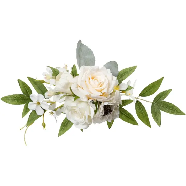 Respaldo de silla de boda con flores artificiales rosas para respaldo de silla, decoración de arco de boda para fiesta de bodas, color blanco - 1
