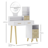 HOMCOM Tocador de Maquillaje con Espejo y Luces LED Mesa de Maquillaje con Iluminación Ajustable 5 Cajones y 4 Compartimentos Tocador para Dormitorio Salón Blanco - details 2