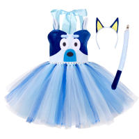 Vestido De Princesa Azul De Anime Para Niñas 80-150cm Disfraz De Cumpleaños Y Performance En Escenario Ropa De Cosplay De Bluey - details 1