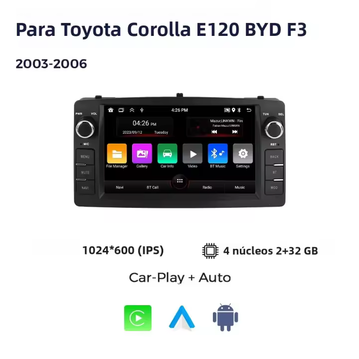 NaviFly Reproductor Multimedia Para Coche Android Auto Carplay 2GB 32GB WIFI GPS BT Para Toyota Corolla E120 2003-2006 BYD F3 - 1