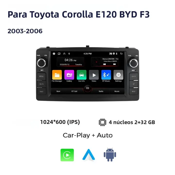 NaviFly Reproductor Multimedia Para Coche Android Auto Carplay 2GB 32GB WIFI GPS BT Para Toyota Corolla E120 2003-2006 BYD F3 - 1