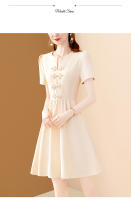 Vestido EVNISI Para Mujer Vintage Botones Chinos V-cuello Elegante Oficina Manga Corta Casual Fiesta A-line Summer - details 6