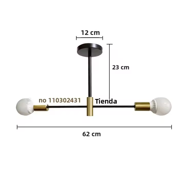 Candelabro De Techo Moderno Nórdico Simple Ramas Negro Oro LED Para Restaurante Pasillo Balconada Iluminación Metálico E27 - 1