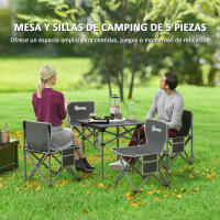 Outsunny Conjunto de Mesa y Sillas de Camping Mesa Plegable Portátil Camping con Sillas Incluye 1 Mesita 55x51x50 cm y 4 Sillones Plegables con Bolsillos Laterales y Bolsa de Transporte Gris Oscuro - details 3