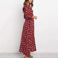 Vestido Bohemio De Florales Para Mujer Largo Manga Casi Hasta El Codo Estilo Casual Cintura Alta Impresión Vestido Maxi Para Playa - details 9
